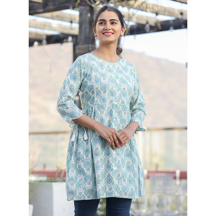 KAAJH Off White Printed Shirt Style Cotton Tunic