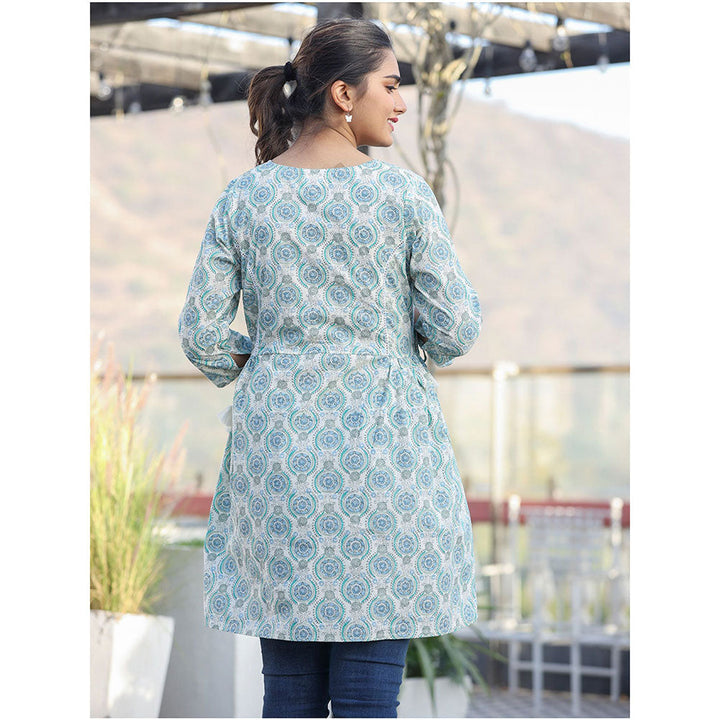 KAAJH Off White Printed Shirt Style Cotton Tunic