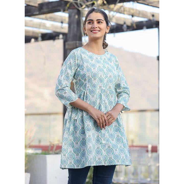 KAAJH Off White Printed Shirt Style Cotton Tunic