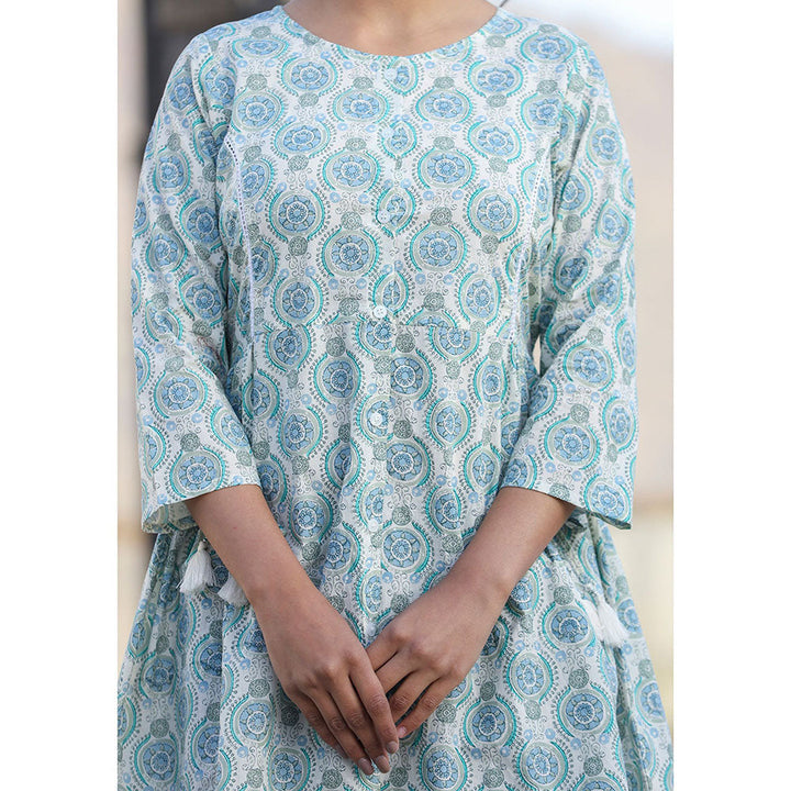 KAAJH Off White Printed Shirt Style Cotton Tunic