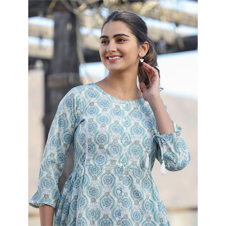 KAAJH Off White Printed Shirt Style Cotton Tunic