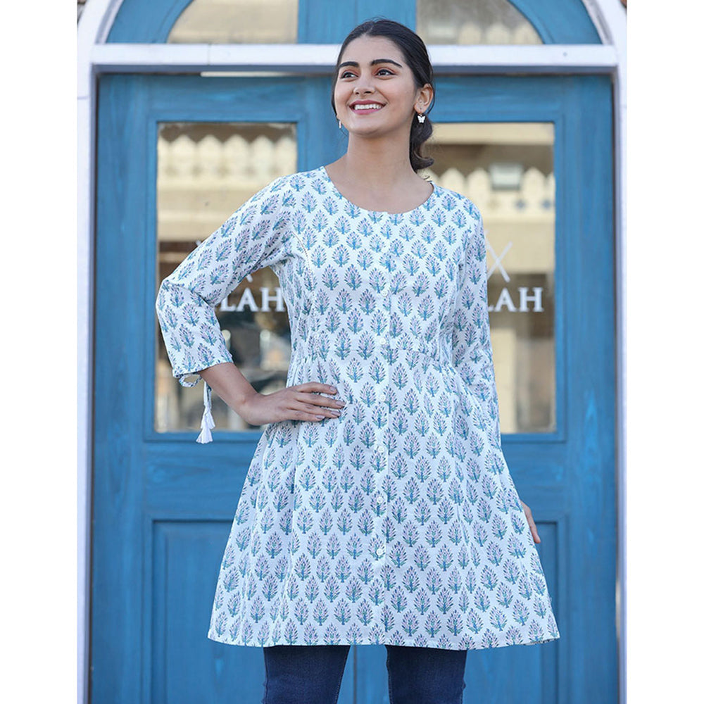 KAAJH White Printed Cotton Shirt Style Tunic Top