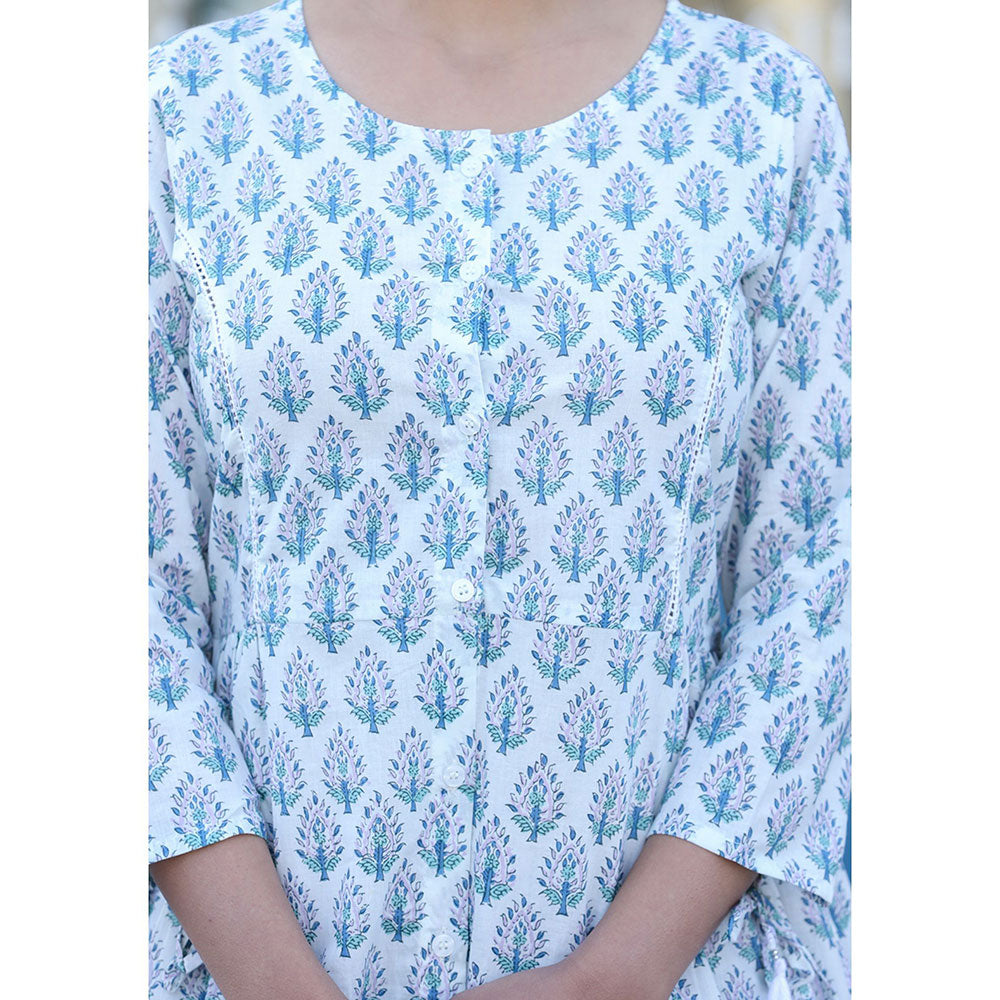 KAAJH White Printed Cotton Shirt Style Tunic Top