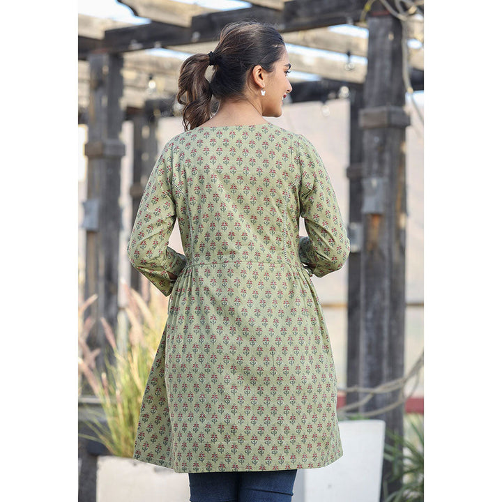 KAAJH Green Printed Cotton Shirt Style Tunic