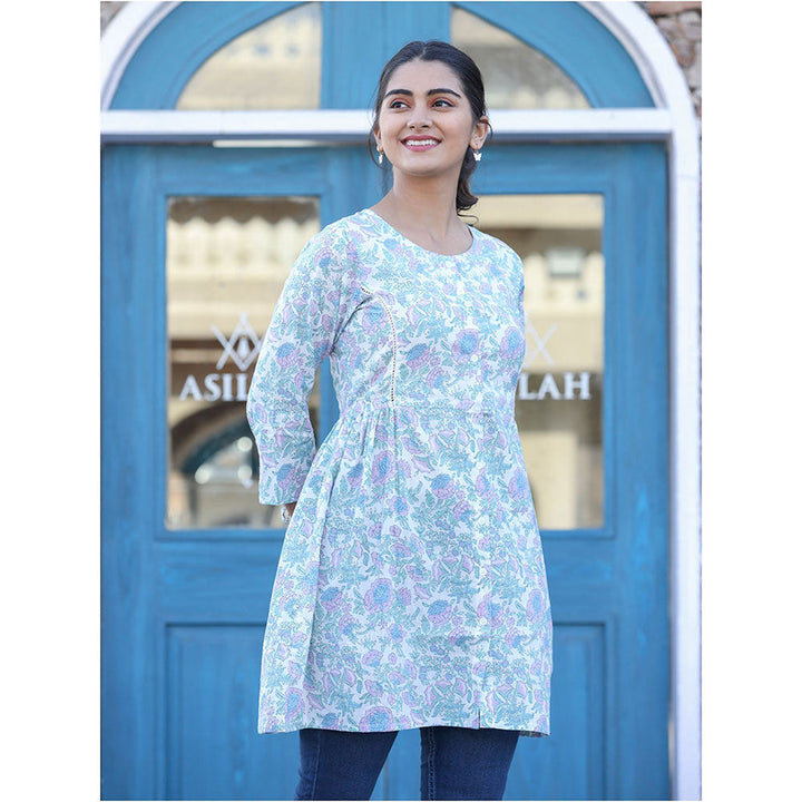 KAAJH White Floral Print Cotton Shirt Tunic