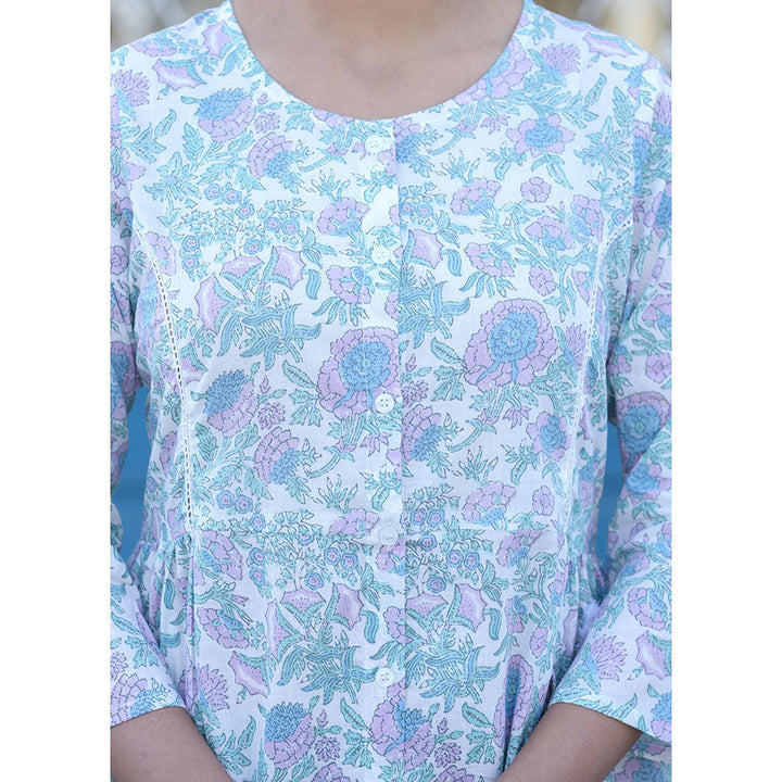 KAAJH White Floral Print Cotton Shirt Tunic