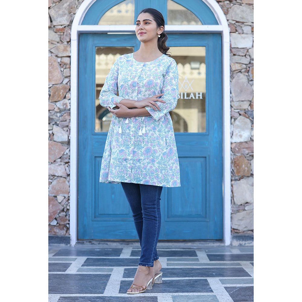 KAAJH White Floral Print Cotton Shirt Tunic