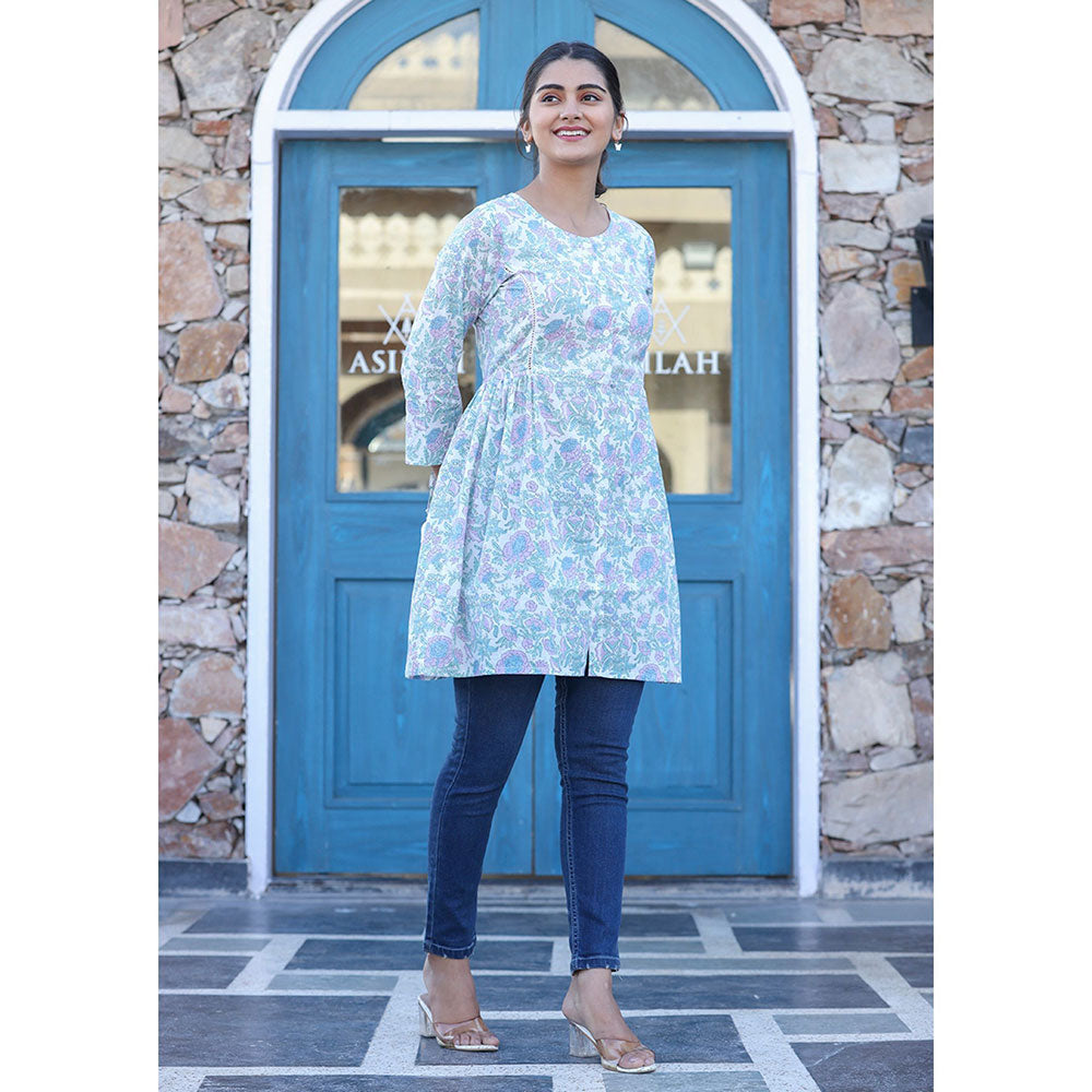 KAAJH White Floral Print Cotton Shirt Tunic