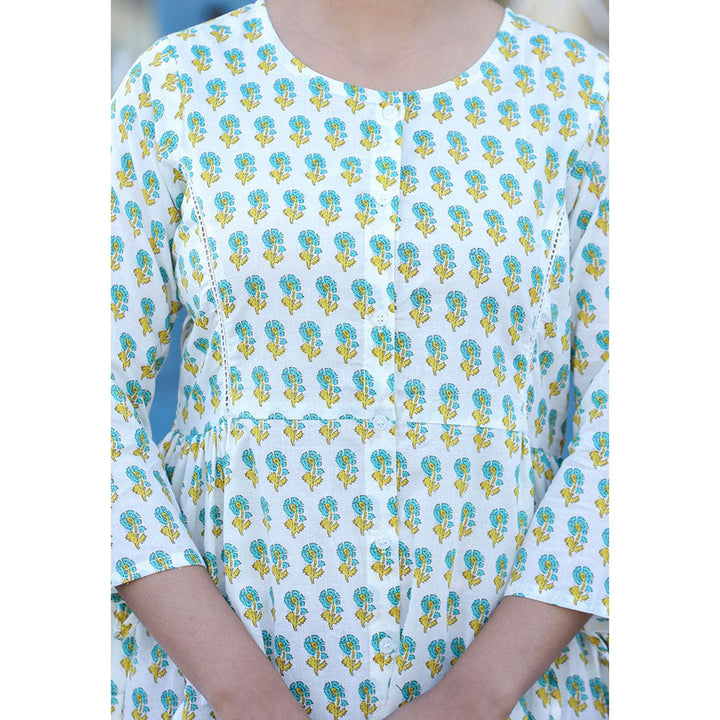 KAAJH White Green Floral Print Cotton Shirt Style Tunic