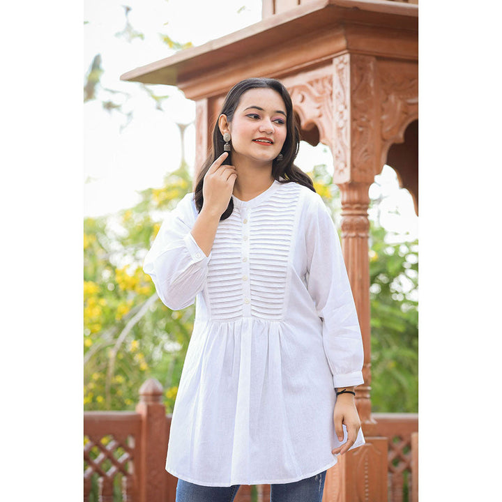 KAAJH Pastel White Cotton Tunic Top