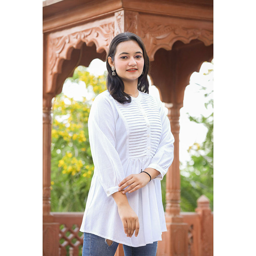 KAAJH Pastel White Cotton Tunic Top