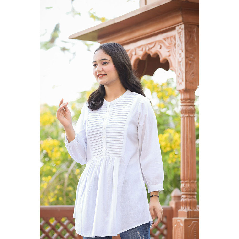 KAAJH Pastel White Cotton Tunic Top