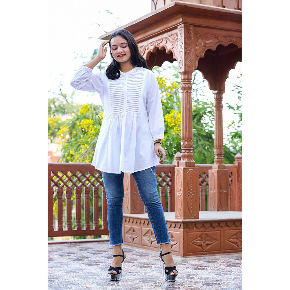 KAAJH Pastel White Cotton Tunic Top