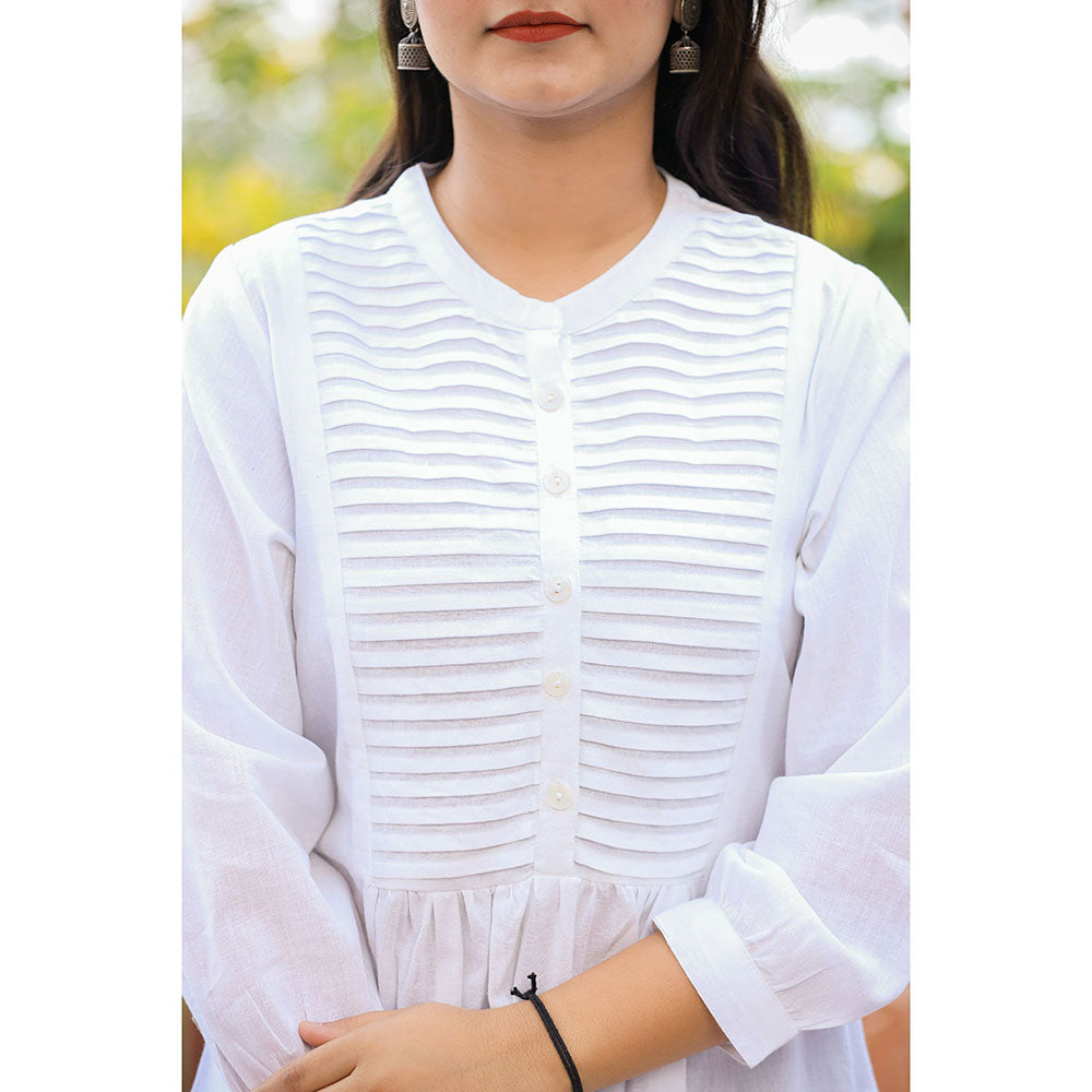 KAAJH Pastel White Cotton Tunic Top