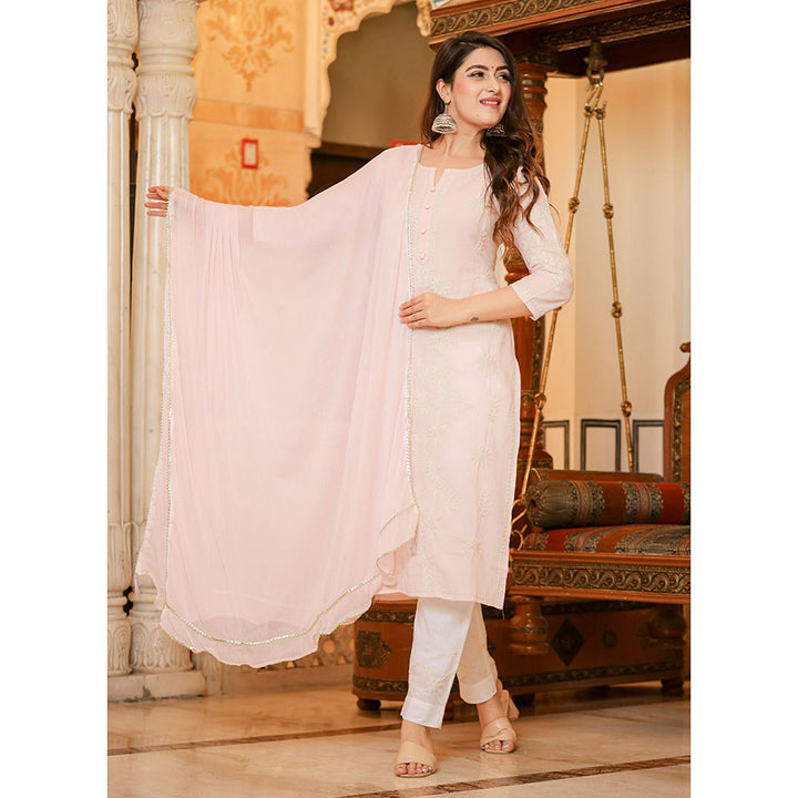 KAAJH Peach Lucknow Chikankari Suit (Set of 3)