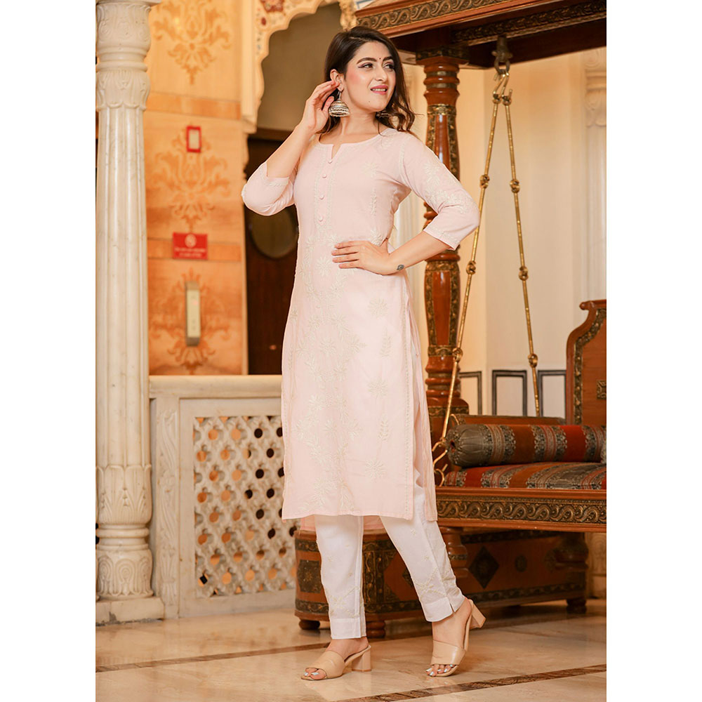 KAAJH Peach Lucknow Chikankari Suit (Set of 3)