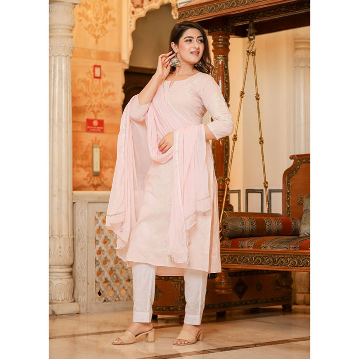 KAAJH Peach Lucknow Chikankari Suit (Set of 3)