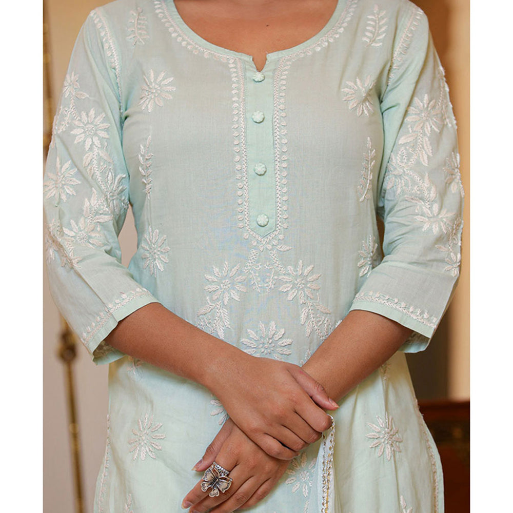 KAAJH Green Lucknow Chikankari Suit (Set of 3)