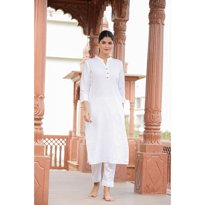 KAAJH White Solid Cotton Casual Kurta