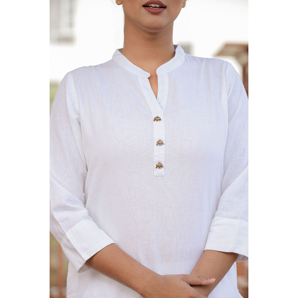 KAAJH White Solid Cotton Casual Kurta