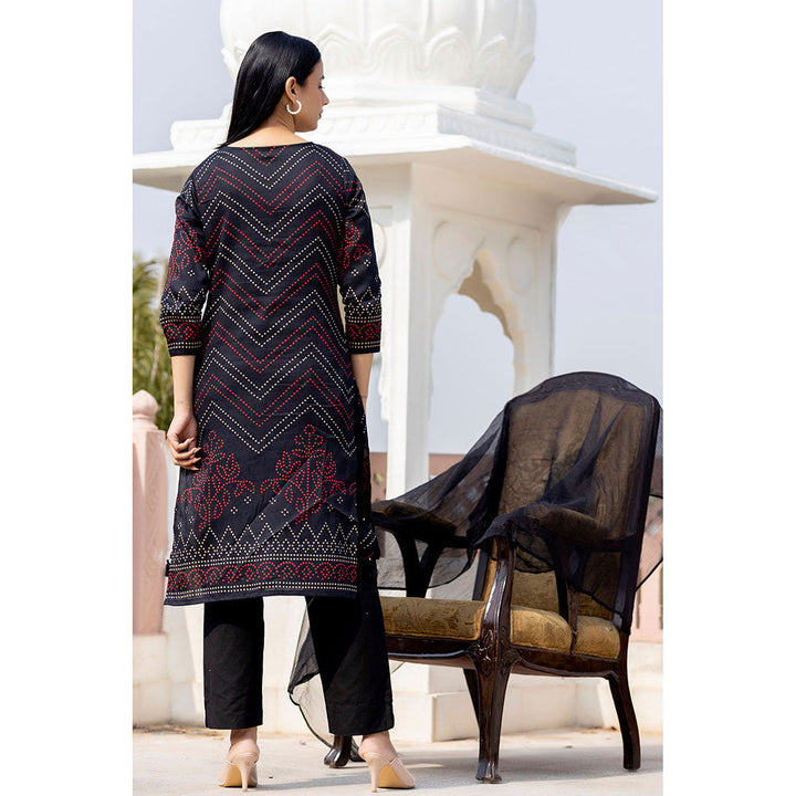 KAAJH Black Embroidered Cotton Kurta Pants with Dupatta (Set of 3)