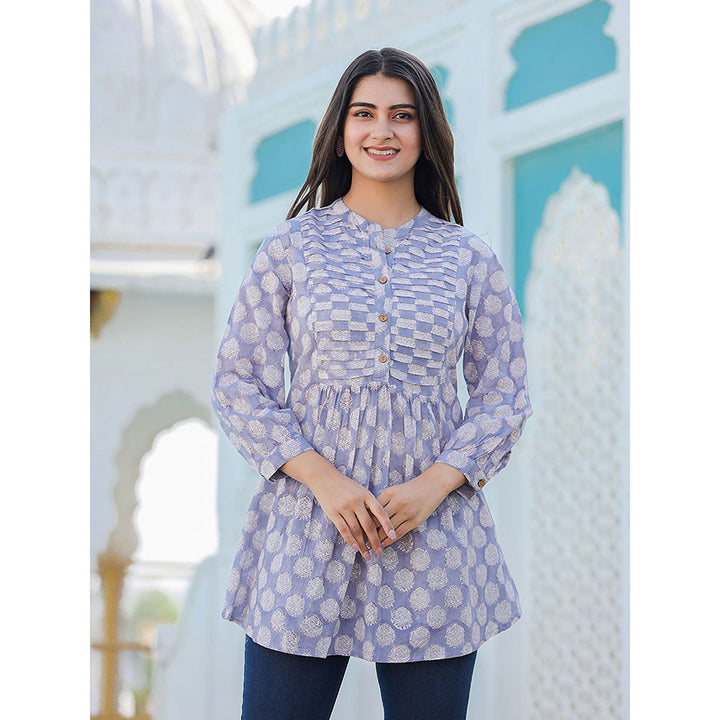 KAAJH Grey Hand Block Printed Cotton Top