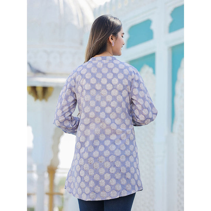 KAAJH Grey Hand Block Printed Cotton Top