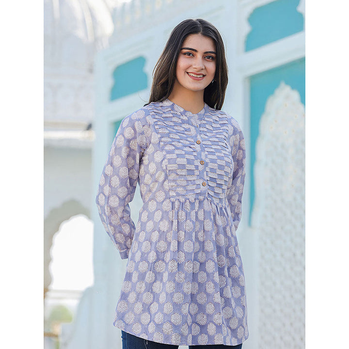 KAAJH Grey Hand Block Printed Cotton Top