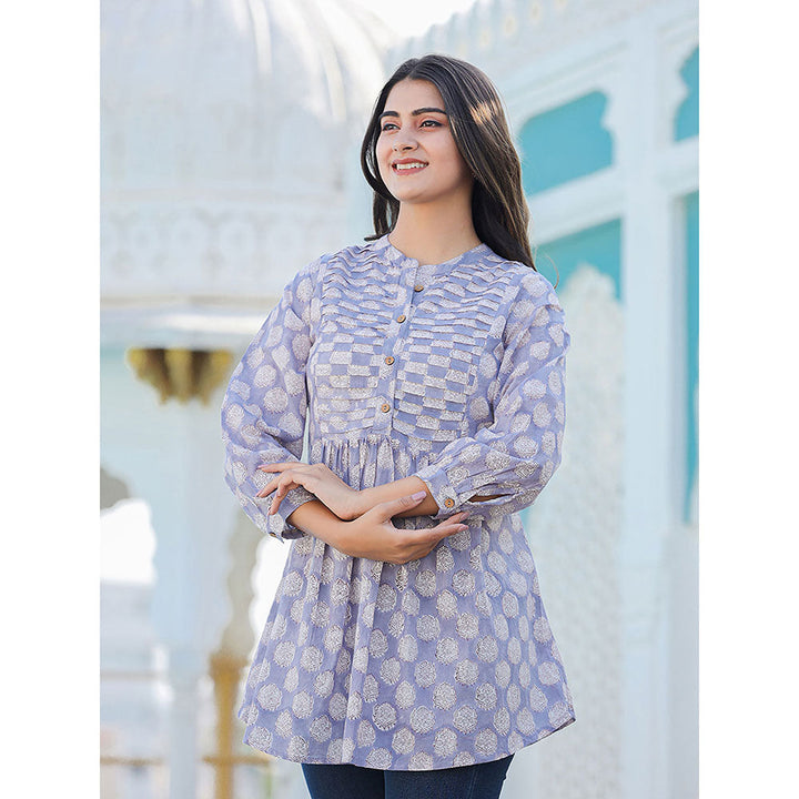 KAAJH Grey Hand Block Printed Cotton Top