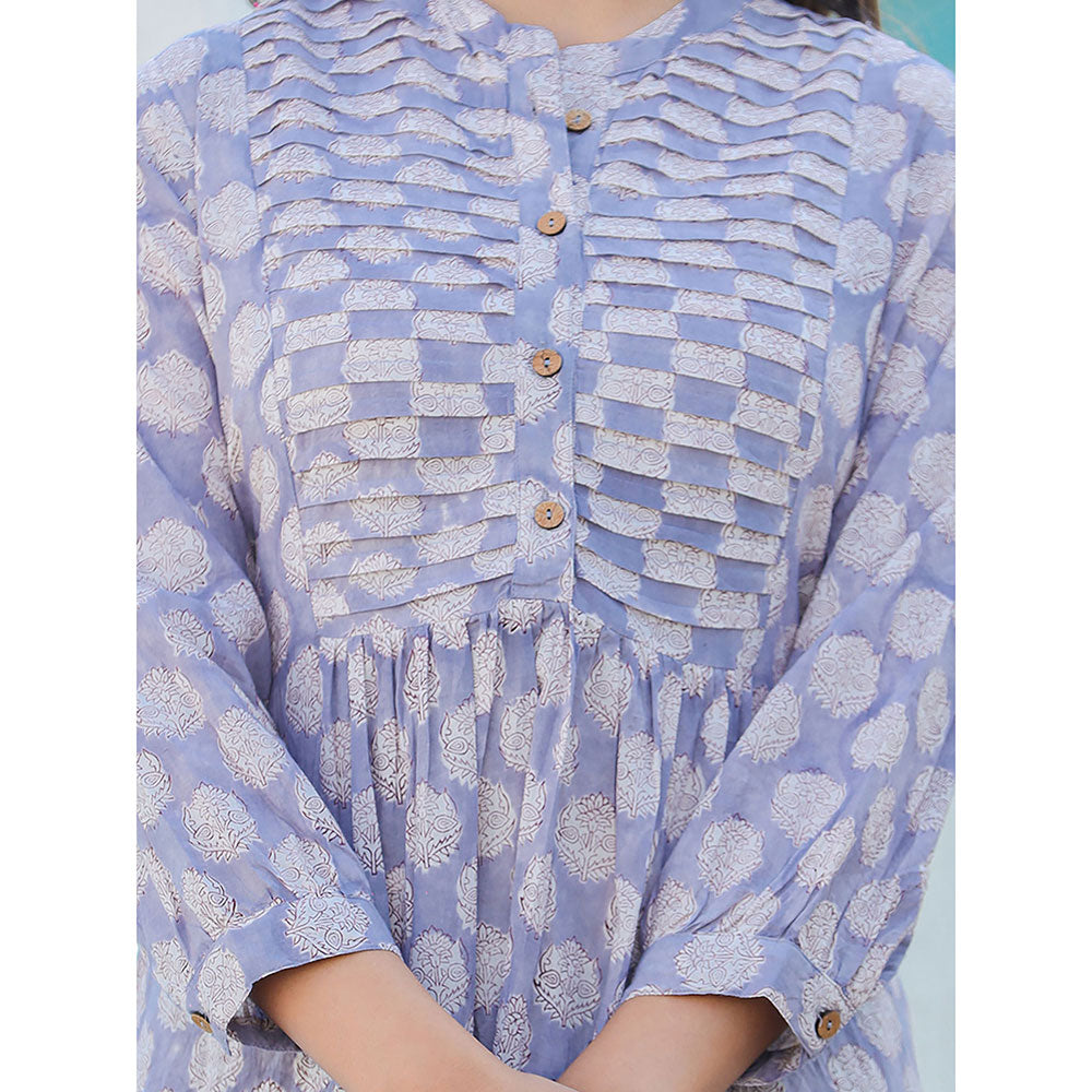 KAAJH Grey Hand Block Printed Cotton Top