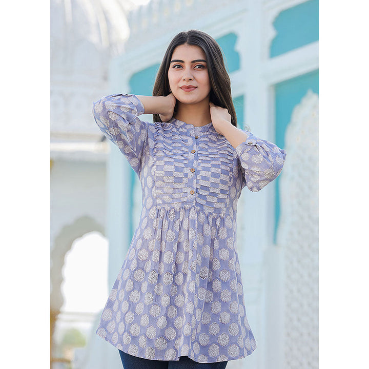 KAAJH Grey Hand Block Printed Cotton Top