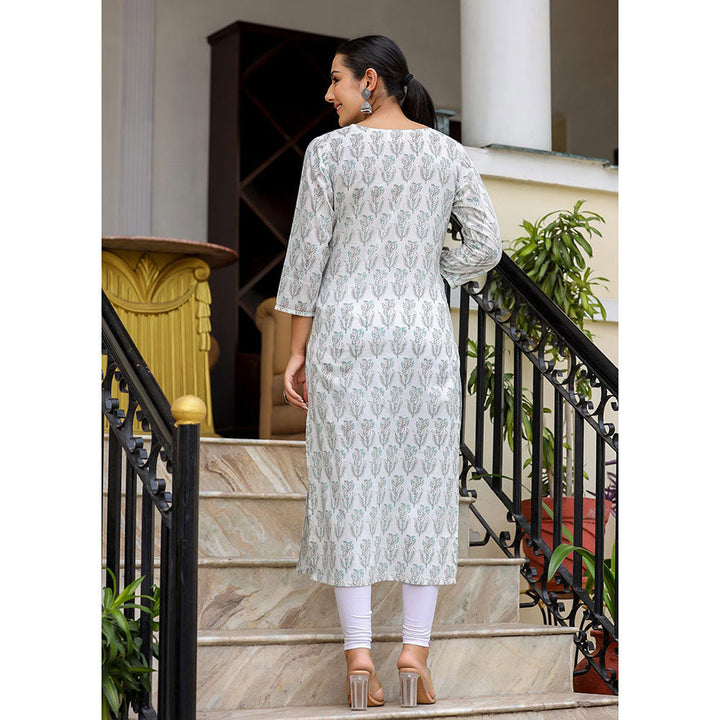 KAAJH White Floral Print Cotton Casual Kurta