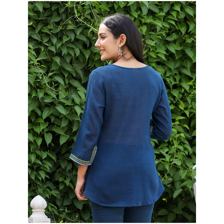 KAAJH Navy Blue Embroidered Cotton Tunic