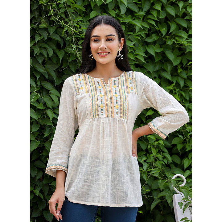 KAAJH Off White Embroidered Cotton Tunic