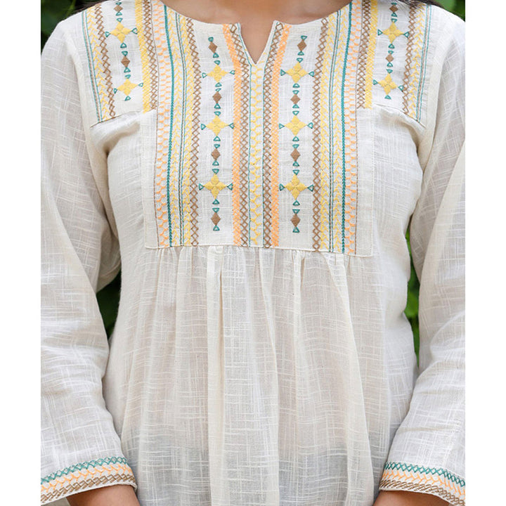 KAAJH Off White Embroidered Cotton Tunic