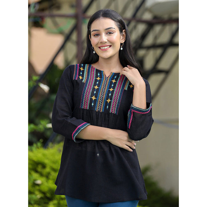 KAAJH Black Embroidered Cotton Tunic