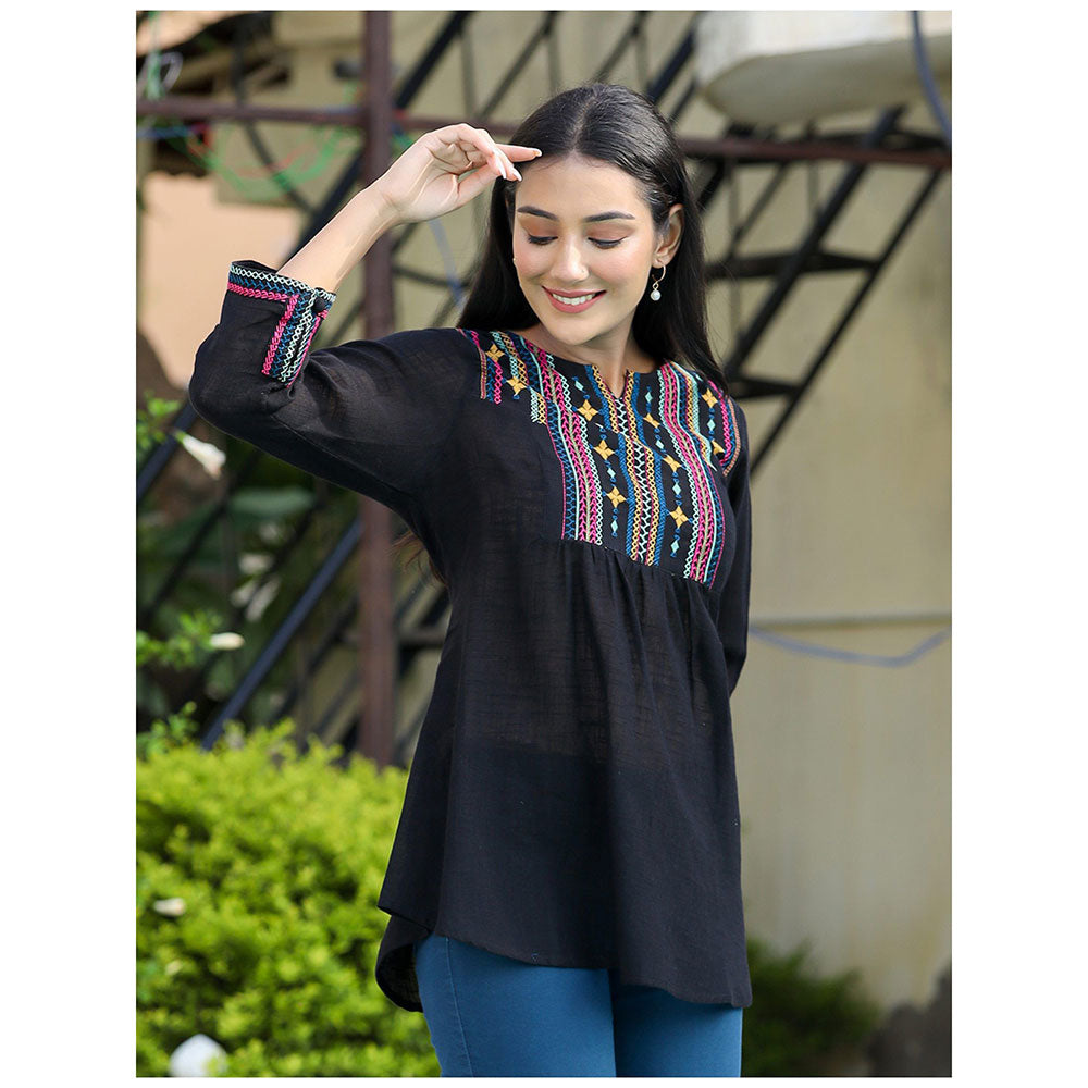 KAAJH Black Embroidered Cotton Tunic