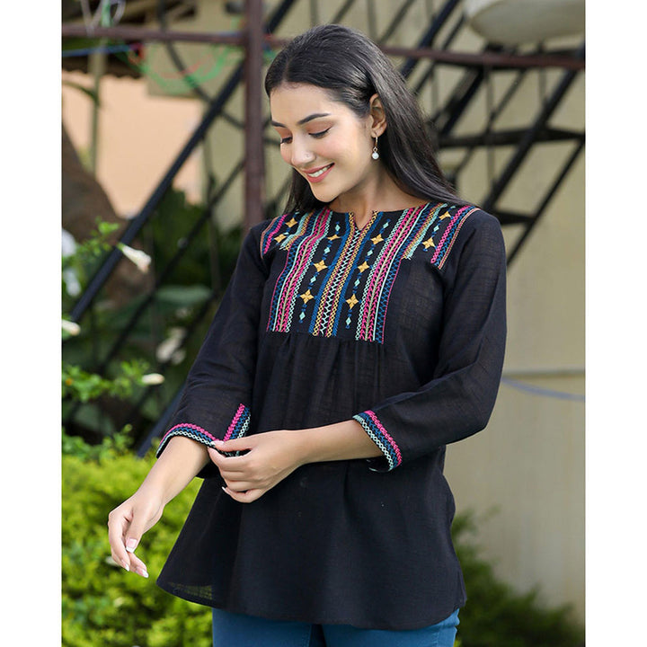 KAAJH Black Embroidered Cotton Tunic