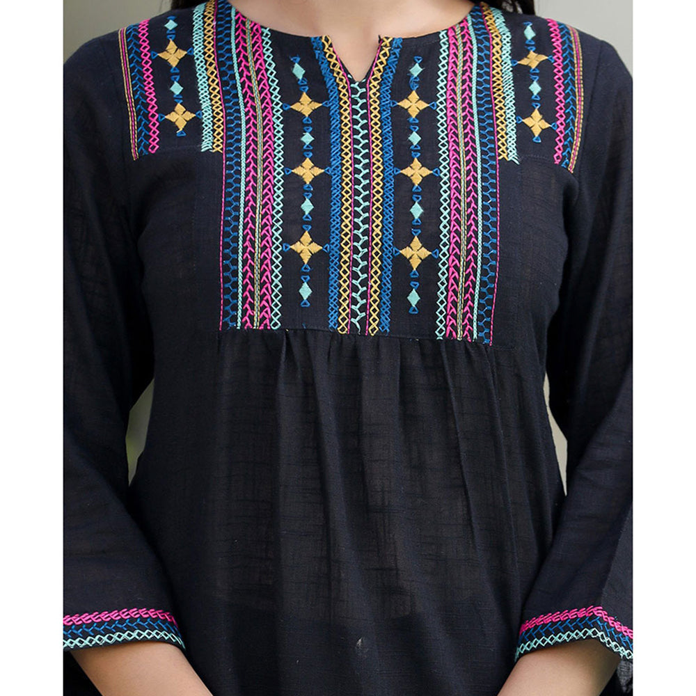 KAAJH Black Embroidered Cotton Tunic