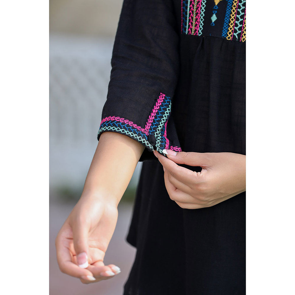 KAAJH Black Embroidered Cotton Tunic