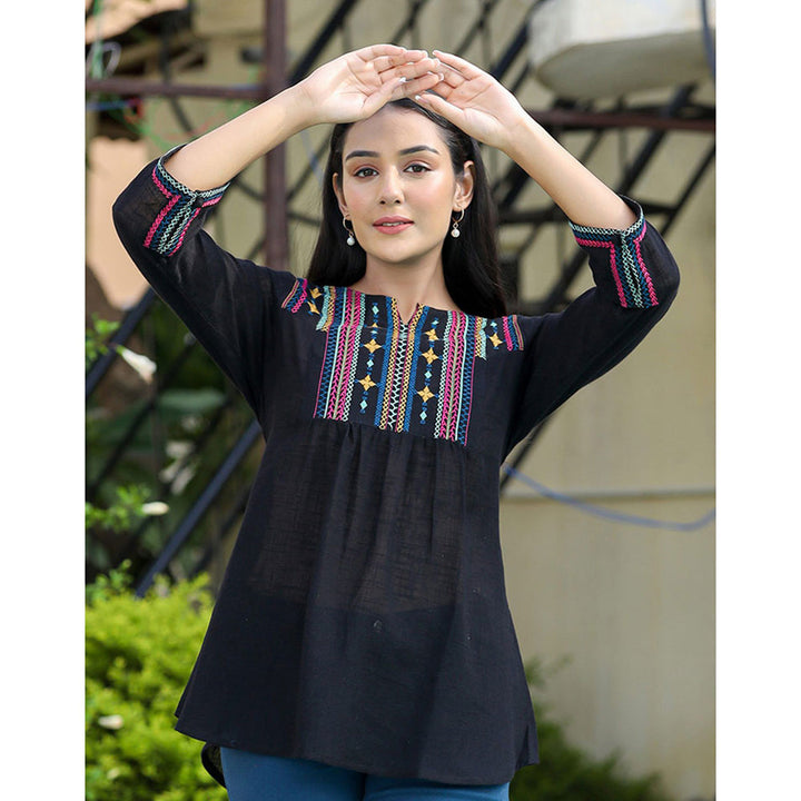 KAAJH Black Embroidered Cotton Tunic