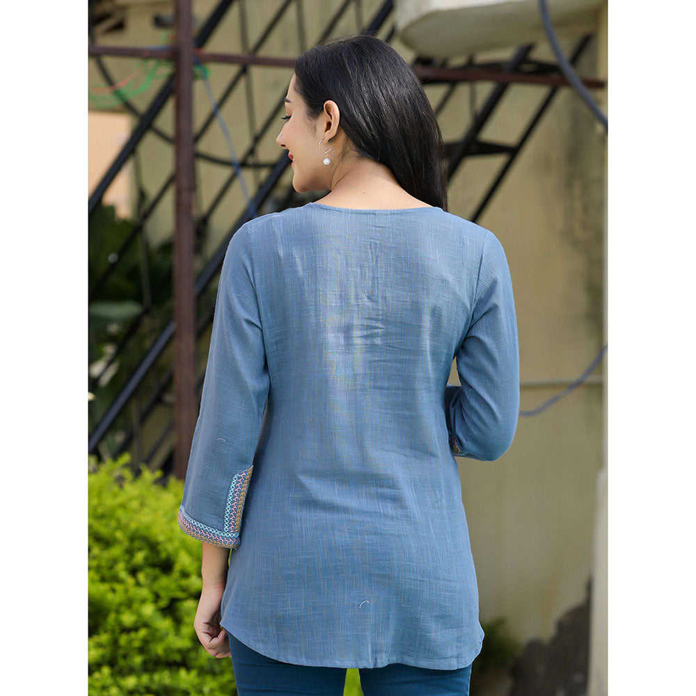 KAAJH Light Blue Embroidered Cotton Tunic