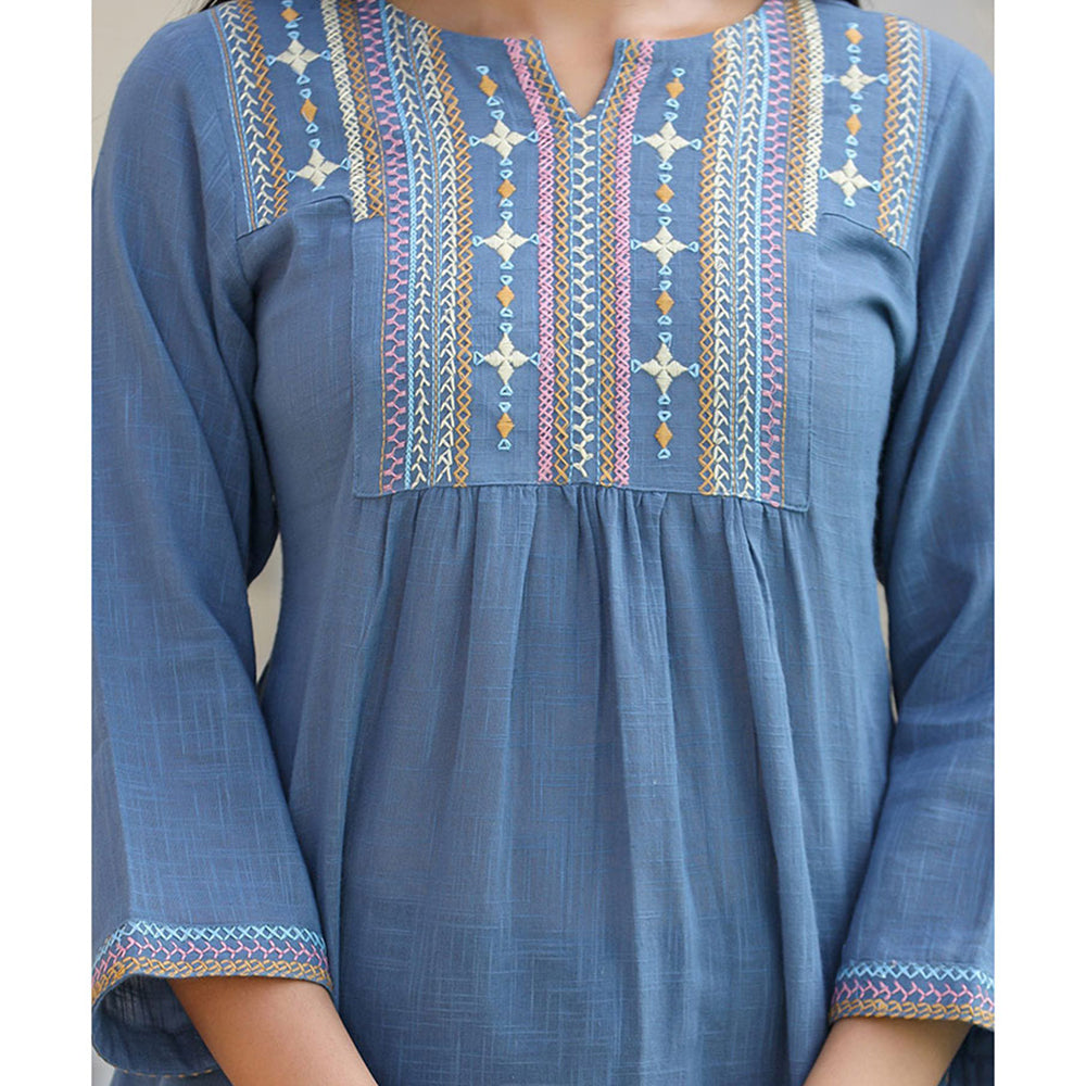 KAAJH Light Blue Embroidered Cotton Tunic