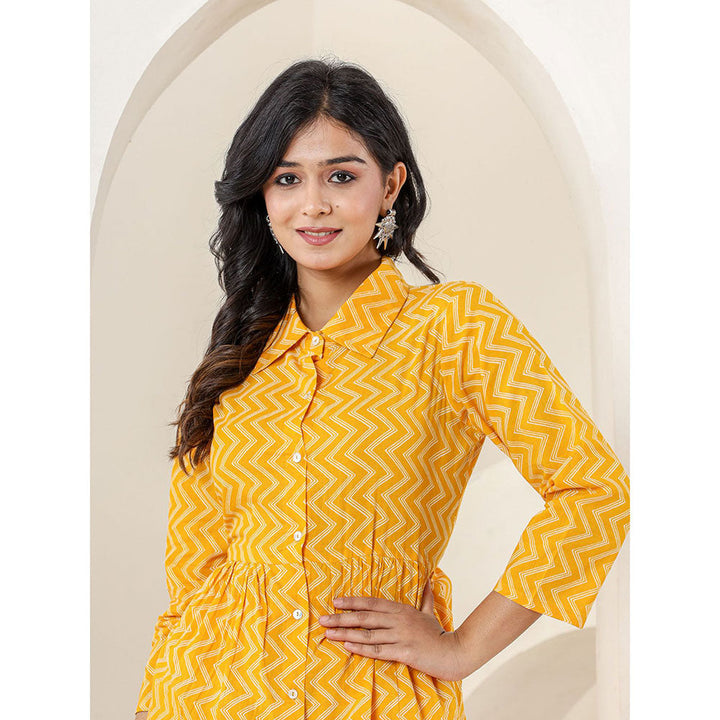 KAAJH Yellow Zigzag Print Cotton Co-Ord (Set of 2)