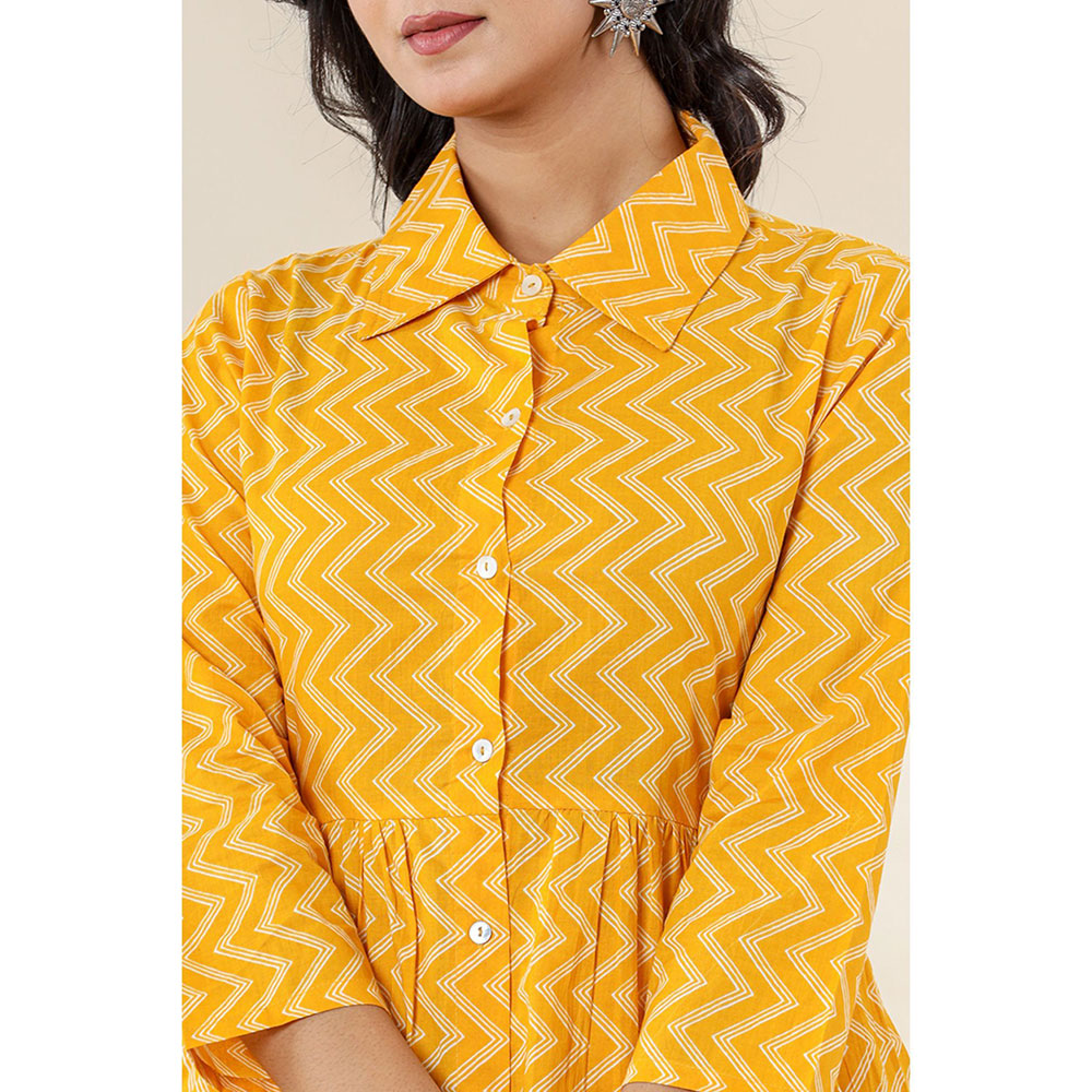 KAAJH Yellow Zigzag Print Cotton Co-Ord (Set of 2)