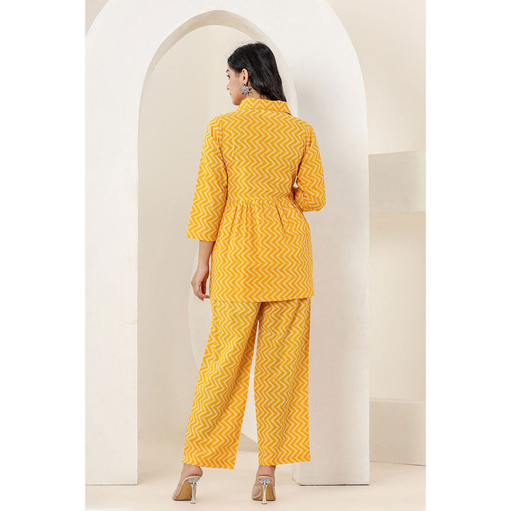 KAAJH Yellow Zigzag Print Cotton Co-Ord (Set of 2)