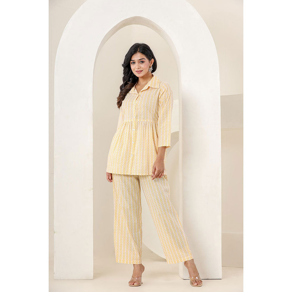 KAAJH Yellow Printed Cotton Co-Ord (Set of 2)