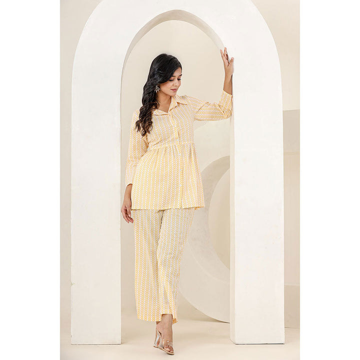 KAAJH Yellow Printed Cotton Co-Ord (Set of 2)