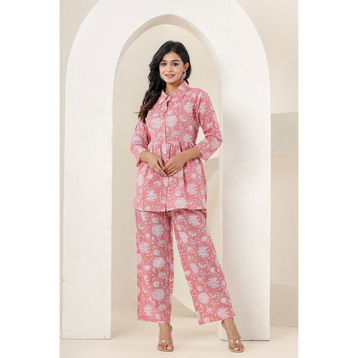 KAAJH Pink Printed Cotton Co-Ord (Set of 2)