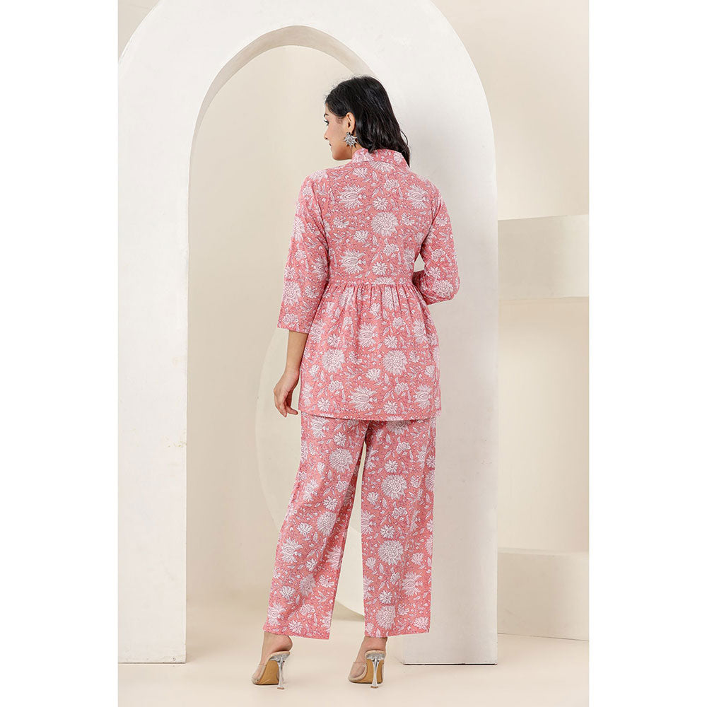 KAAJH Pink Printed Cotton Co-Ord (Set of 2)